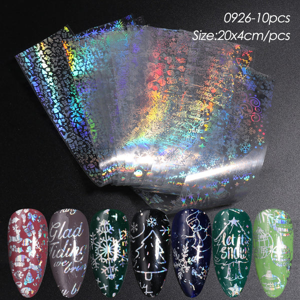 Stickers de Transferencia para Uñas Navideños con Efecto Láser Plata y Fondo Transparente