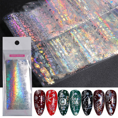 Stickers de Transferencia para Uñas Navideños con Efecto Láser Plata y Fondo Transparente - Image 5