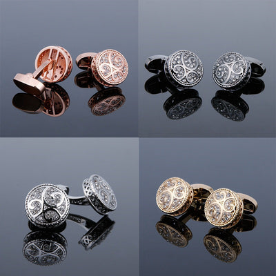 Gemelos Retro Redondos con Patrón Diamante en Metal Pulido - Image 7