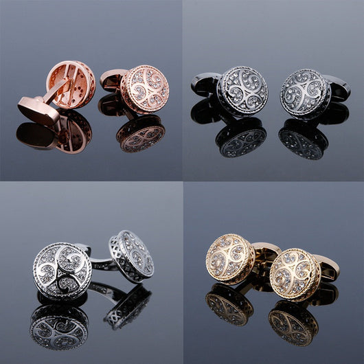 Gemelos Retro Redondos con Patrón Diamante en Metal Pulido - Image 7