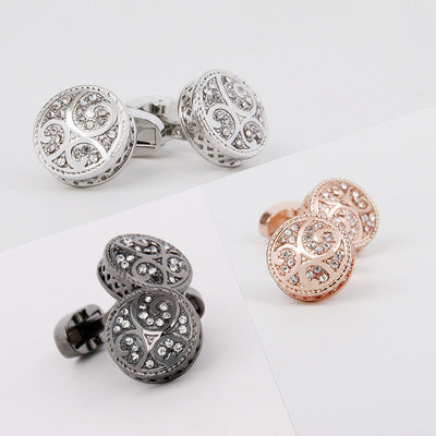 Gemelos Retro Redondos con Patrón Diamante en Metal Pulido - Image 11