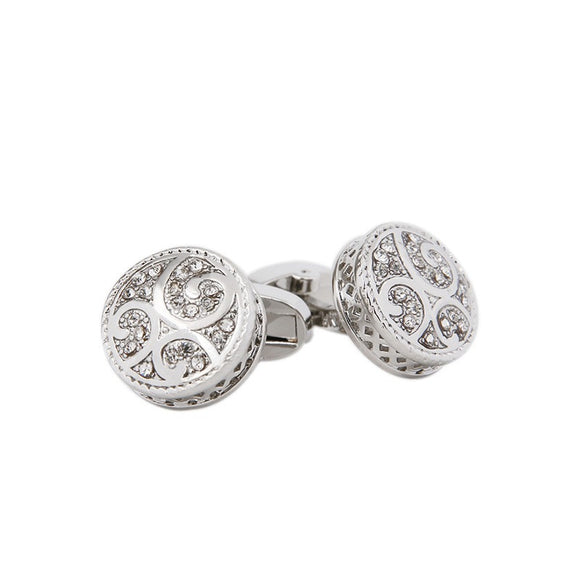Gemelos Retro Redondos con Patrón Diamante en Metal Pulido