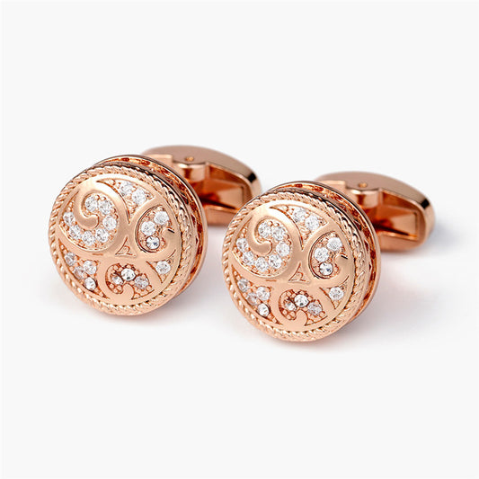 Gemelos Retro Redondos con Patrón Diamante en Metal Pulido
