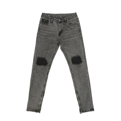 Jeans Slim Fit Gris Desgastado con Roturas y Zipper - Estilo Hip-Hop Urbano - Image 10