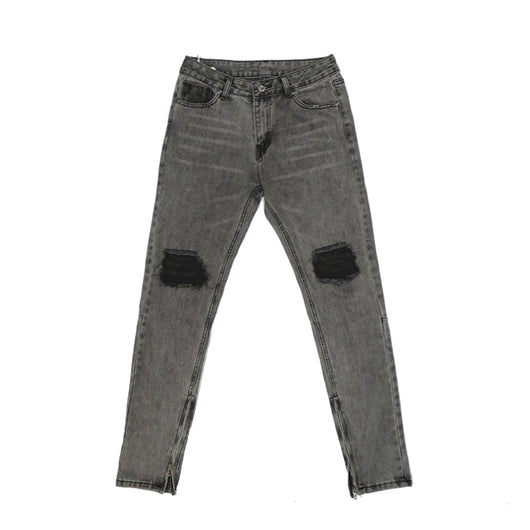 Jeans Slim Fit Gris Desgastado con Roturas y Zipper - Estilo Hip-Hop Urbano - Image 10