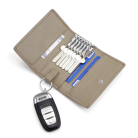 Estuche Multifuncional de Cuero Genuino para Llaves y Monedas