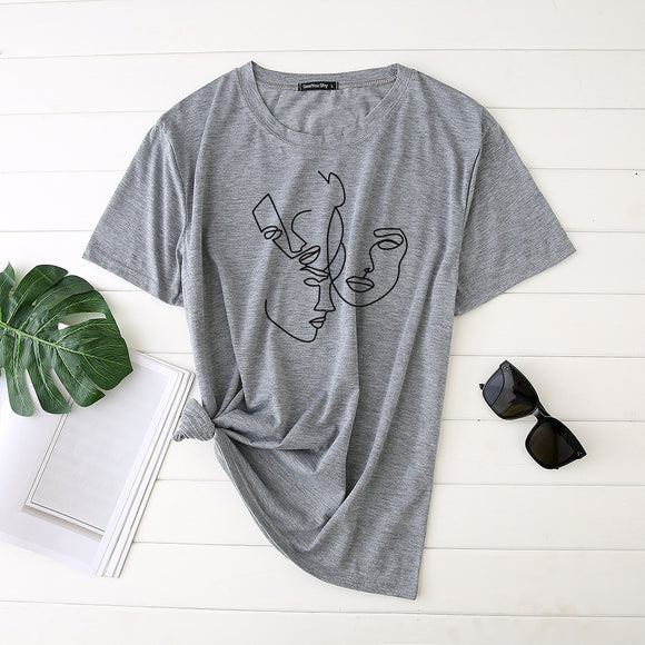 Playera Mujer Estampado Minimalista Líneas Abstractas