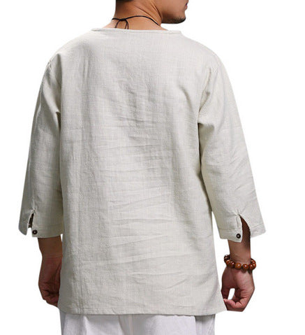 Camisa Hombre Algodón y Lino con Cuello Tipo Pullover - Image 9