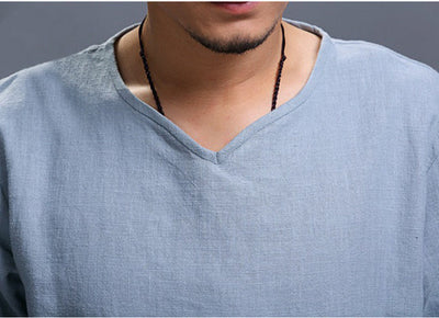 Camisa Hombre Algodón y Lino con Cuello Tipo Pullover - Image 5