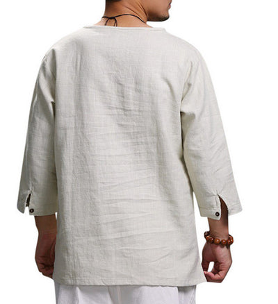 Camisa Hombre Algodón y Lino con Cuello Tipo Pullover - Image 4