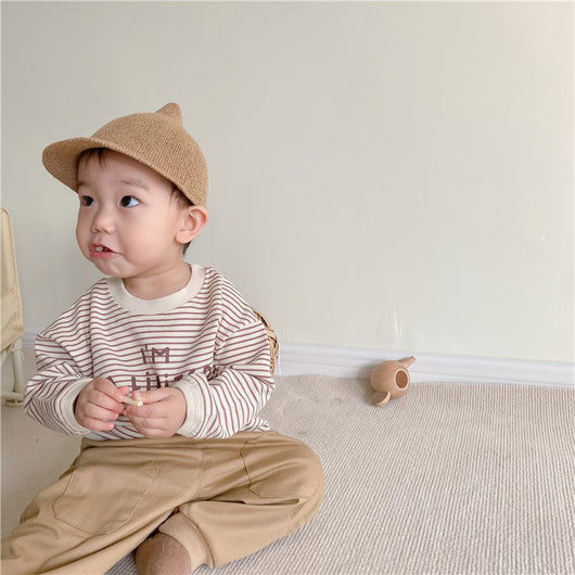 Conjunto Infantil Coreano Primavera - Playera a Rayas con Parches y Pantalón Casual - Image 10