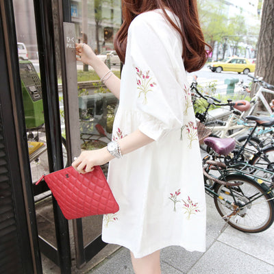 Vestido de Maternidad y Lactancia en Algodón y Lino con Bordado Coreano - Image 5