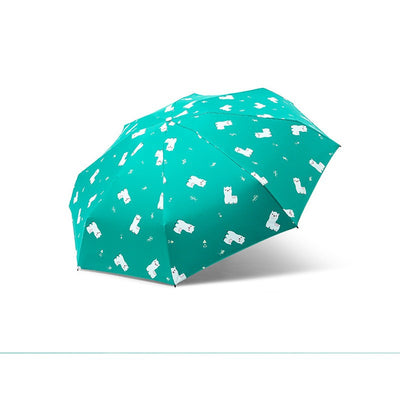 Paraguas Automático Alpaca Verde con Diseño Infantil y Dosel Transparente
