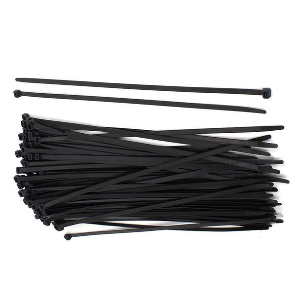 Pile of black cable ties with locking mechanisms, ideal for organizing cables and securing items.