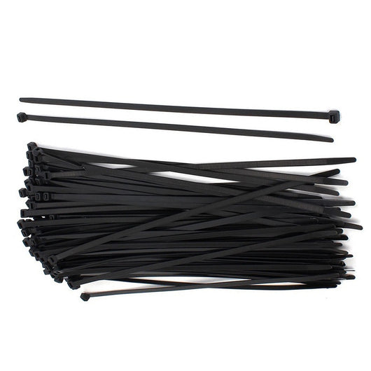 Pile of black cable ties with locking mechanisms, ideal for organizing cables and securing items.