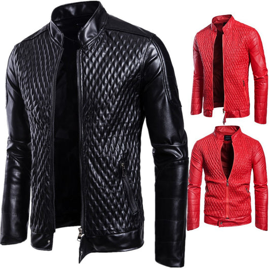 Chaqueta de Cuero Casual Ouma para Motociclista con Cuello de Pie