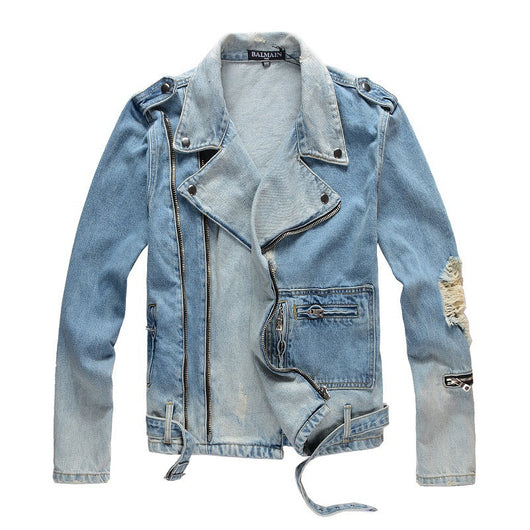 Chaqueta Denim Azul Retro Slim Fit con Detalles Rotos