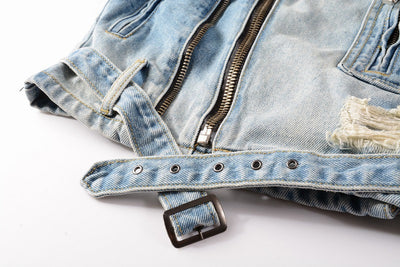 Chaqueta Denim Azul Retro Slim Fit con Detalles Rotos - Image 2