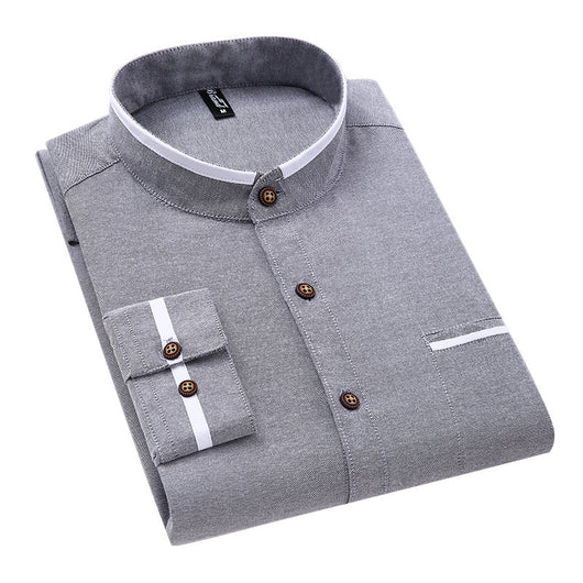 Camisa de Cuello Mao Clásica de Manga Larga - Colores Lisos Versátiles - Image 6