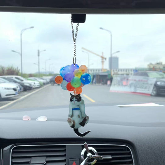 Adorno Colgante Gatito con Globos Coloridos para Espejo Retrovisor del Auto - Image 2