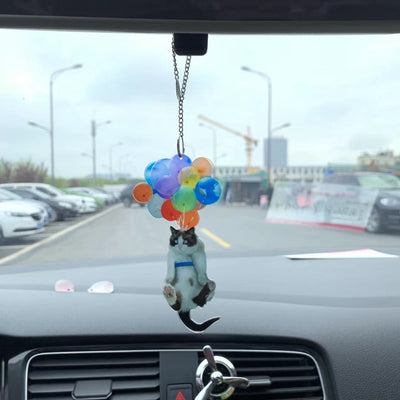 Adorno Colgante Gatito con Globos Coloridos para Espejo Retrovisor del Auto - Image 2