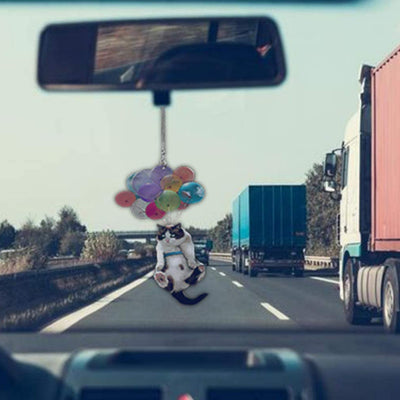 Adorno Colgante Gatito con Globos Coloridos para Espejo Retrovisor del Auto - Image 5