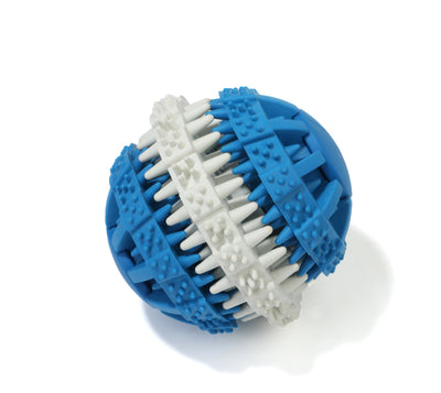 Orange and white rubber pet toy ball with textured surface for teeth cleaning and food dispensing. - Image 5