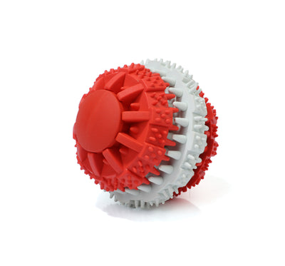 Orange and white rubber pet toy ball with textured surface for teeth cleaning and food dispensing. - Image 7