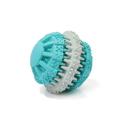 Orange and white rubber pet toy ball with textured surface for teeth cleaning and food dispensing. - Image 6
