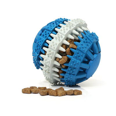 Orange and white rubber pet toy ball with textured surface for teeth cleaning and food dispensing. - Image 3