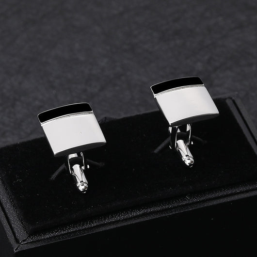 Gemelos de Camisa Ejecutiva Cuadrados Blanco y Negro con Costura Francesa - Image 8