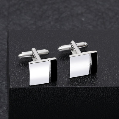 Gemelos de Camisa Ejecutiva Cuadrados Blanco y Negro con Costura Francesa - Image 4