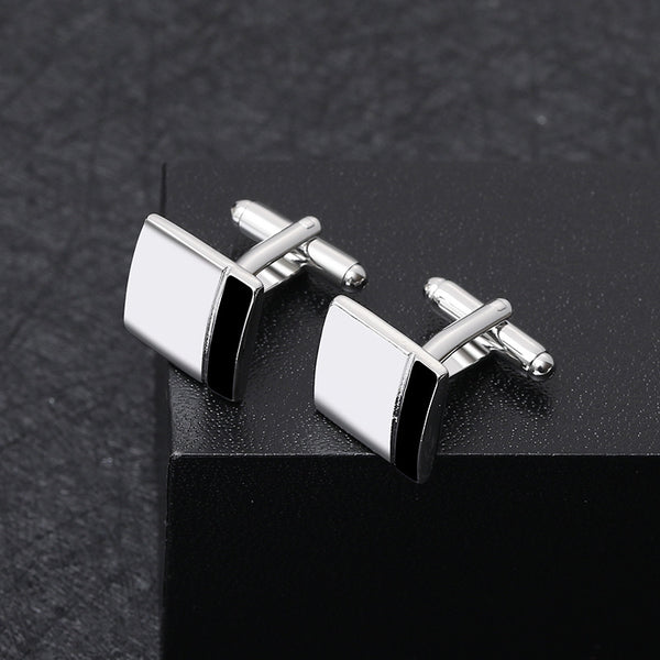 Gemelos de Camisa Ejecutiva Cuadrados Blanco y Negro con Costura Francesa