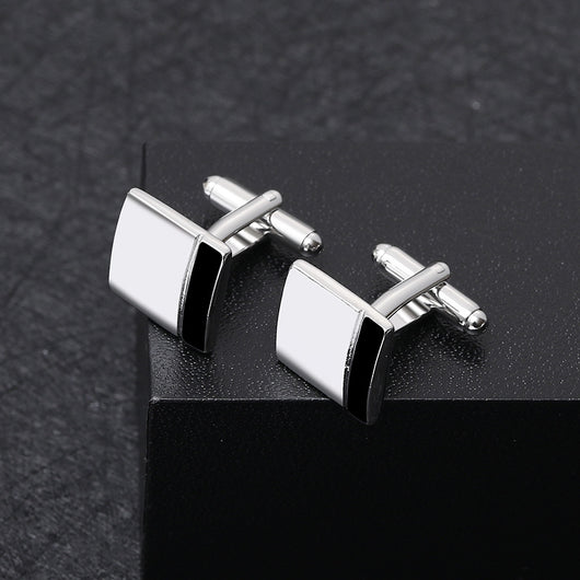 Gemelos de Camisa Ejecutiva Cuadrados Blanco y Negro con Costura Francesa - Image 2
