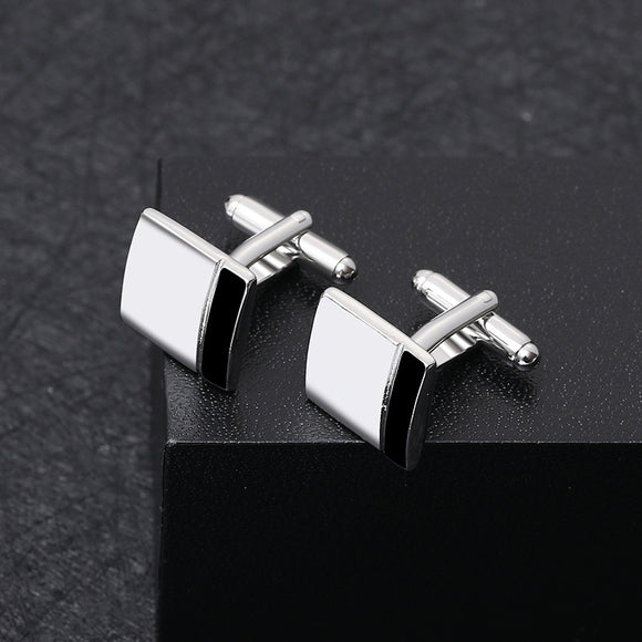 Gemelos de Camisa Ejecutiva Cuadrados Blanco y Negro con Costura Francesa