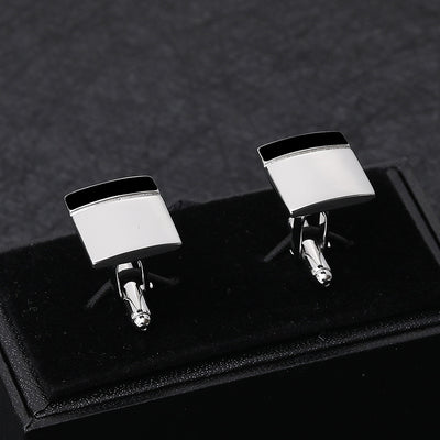 Gemelos de Camisa Ejecutiva Cuadrados Blanco y Negro con Costura Francesa - Image 3