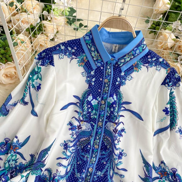 Blusa Retro con Mangas Abullonadas para Mujer