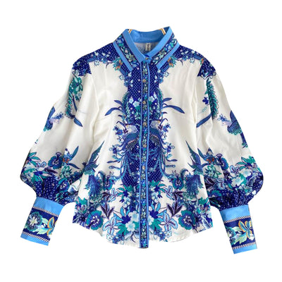 Blusa Retro con Mangas Abullonadas para Mujer