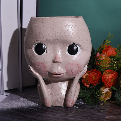 Maceta Decorativa Cabeza de Niña con Flores - Jardín Nórdico de Escritorio - Image 3