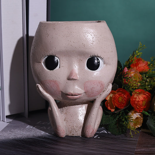 Maceta Decorativa Cabeza de Niña con Flores - Jardín Nórdico de Escritorio - Image 3