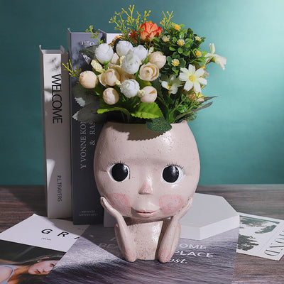 Maceta Decorativa Cabeza de Niña con Flores - Jardín Nórdico de Escritorio - Image 4