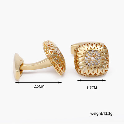 Gemelos Cuadrados Hueco Diamante Oro Cobre para Hombre - Image 6