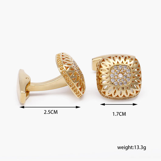 Gemelos Cuadrados Hueco Diamante Oro Cobre para Hombre - Image 6