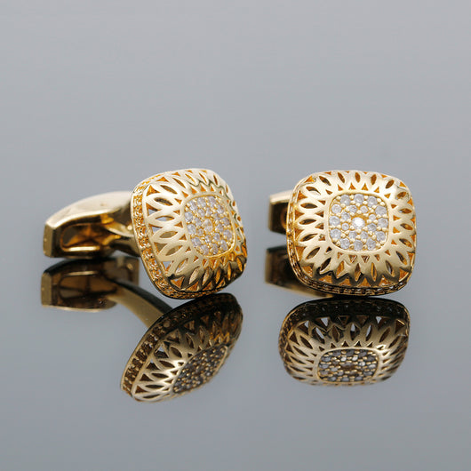 Gemelos Cuadrados Hueco Diamante Oro Cobre para Hombre - Image 9