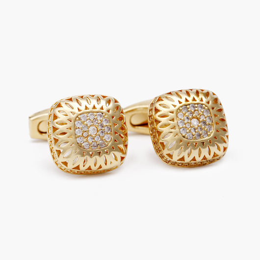Gemelos Cuadrados Hueco Diamante Oro Cobre para Hombre - Image 7