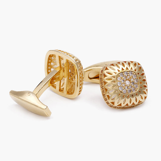 Gemelos Cuadrados Hueco Diamante Oro Cobre para Hombre - Image 4