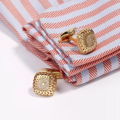 Gemelos Cuadrados Hueco Diamante Oro Cobre para Hombre - Image 5