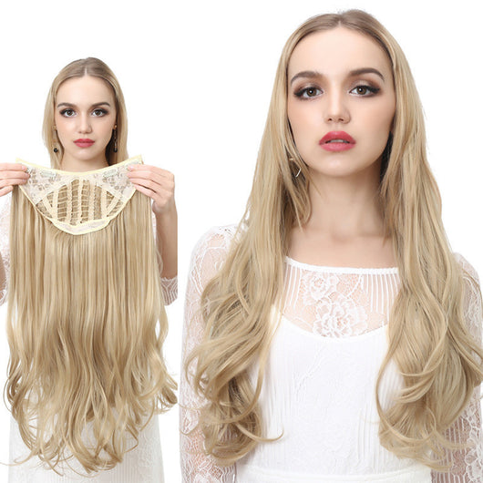 Peluca Ondulada Clip-in U Part Sintética - Extensiones de Cabello Invisible Media Cabeza Rubia y Negra - Image 19