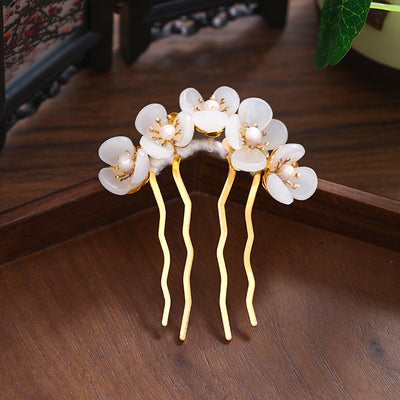 Tocado Hanfu Artesanal con Horquilla de Flores y Perlas - Accesorio Antiguo para el Cabello - Image 9