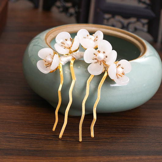 Tocado Hanfu Artesanal con Horquilla de Flores y Perlas - Accesorio Antiguo para el Cabello - Image 8